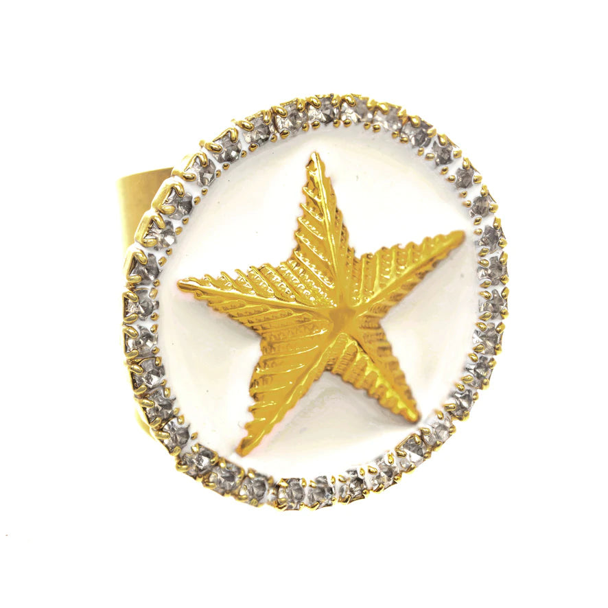 Statement Star Ring in Antique Gold/White